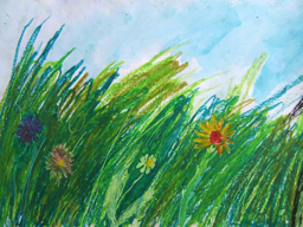 Friederike Schramm  |  »Frühling«  |  Wachskreide und Kratztechnik  |  »Bildnerisches Gestalten«  Kurs mit Christel Schöne