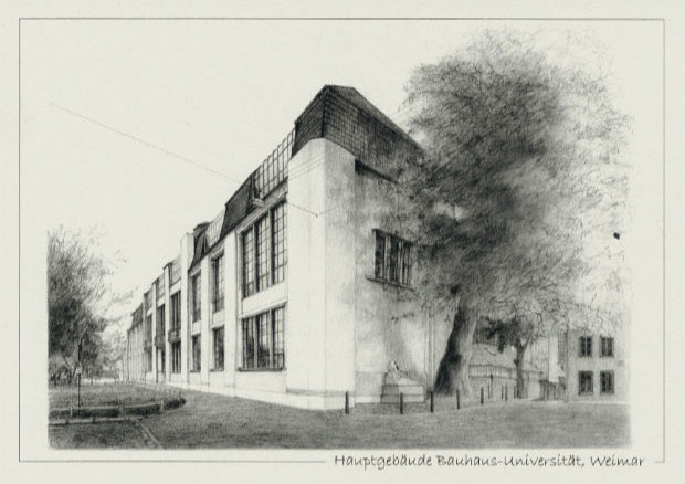 Hauptgebäude der Hochschule für Architektur und Bauwesen, Zeichnung (heute Bauhaus-Universotät)
