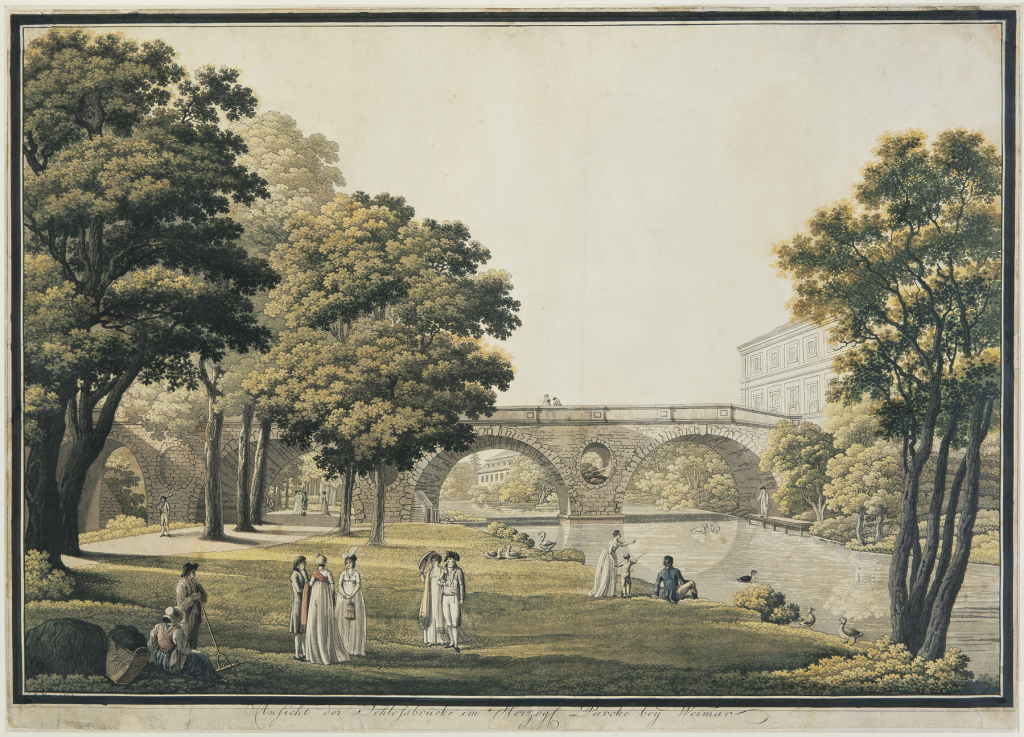Ansicht der Schloßbrücke im Herzogl. Parcke bey Weimar, 1800, Georg Melchior Kraus